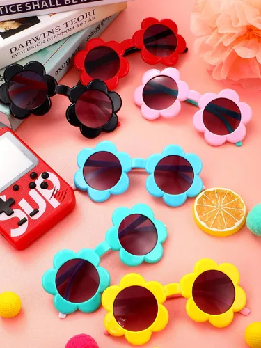 Vista 6 de Weewooday 6 pares de gafas de sol redondas para niños lentes de sol de flores coloridas lentes de sol para fiesta accesorios para niños y niñas