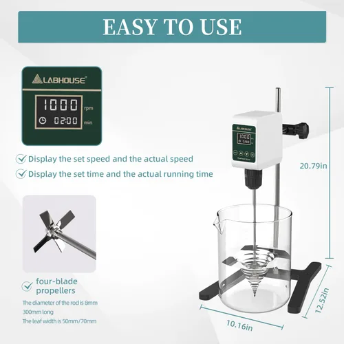 Vista 4 de Agitador aéreo OS-5S, 10L (H₂O), 100-1200RPM, 10000mPas, H-Base