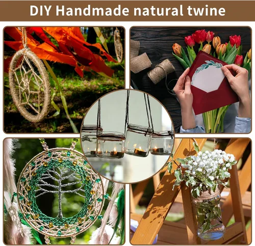 Vista 5 de Cuerda de yute natural de 0.118 pulgadas, cuerda de cáñamo de 500 pies resistente para jardinería, manualidades, obras de arte, soporte de plantas