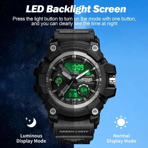 Vista 5 de Relojes militares para hombre, digital, 164.0 ft, resistente al agua, reloj deportivo de cara grande, táctico, luz de fondo, alarma, cronómetro
