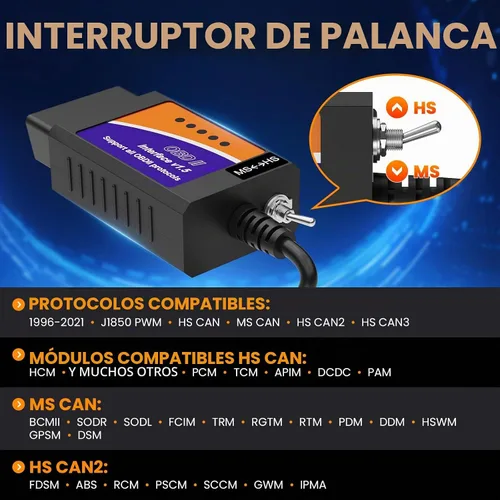 Vista 5 de ELMconfig ELM327 OBD2 Adaptador USB para Windows, herramienta de codificación de diagnóstico de escáner OBD2 con interruptor MS-CAN/HS-CAN