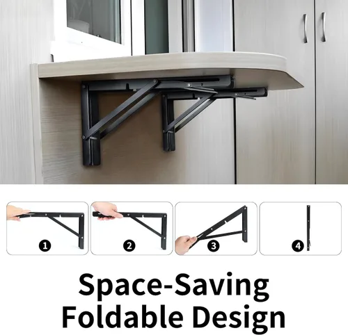 Vista 3 de Toirxarn Soportes de estante plegables negros resistentes de 20 pulgadas, soporte plegable de acero para ahorrar espacio, escritorio montado