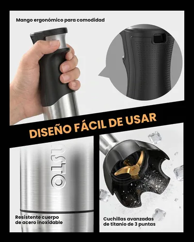 Vista 6 de Gavasto Batidora de inmersión inteligente, batidora de mano con varilla de mezcla telescópica variable y control de velocidad continuo, potente
