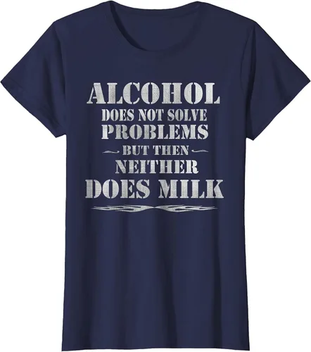 Vista 29 de Alcohol Does Not Solve Problems. But Then, Neither Does Milk T-Shirt Asphalt Grey