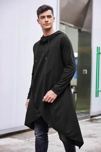 Vista 2 de Coofandy - Sudadera con capucha estilo poncho casual para hombre, con dobladillo asimétrico