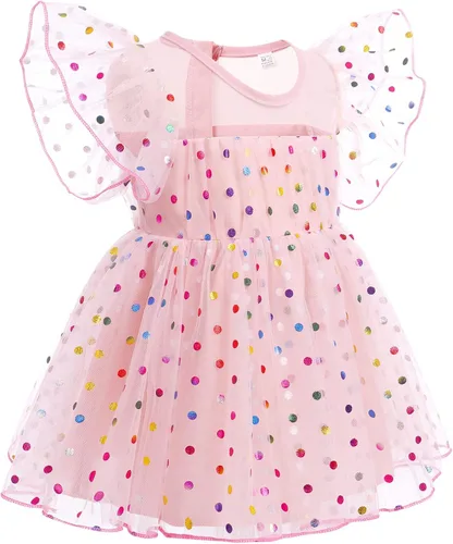 Vista 2 de Toddler Baby Girls Confetti Birthday Dress Shiny Tulle Princess Cake Smash Photo Shoot Outfit