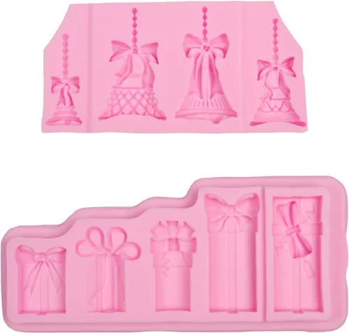 Vista 9 de Molde de silicona Bells Fondant, caja de regalo de Navidad, molde de chocolate para decoración de pasteles, decoración de cupcakes, dulces