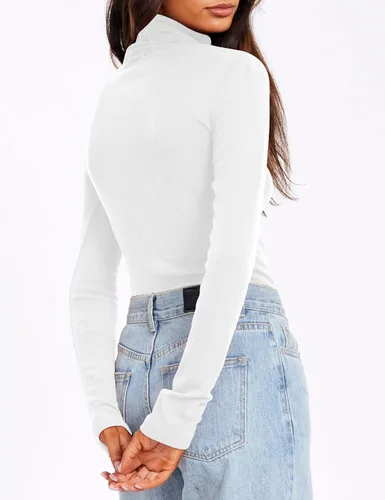 Vista 4 de Camisas de manga larga de cuello alto para mujer, 3 piezas, cuello alto, moda de otoño, 2023, ajuste delgado, ropa interior térmica de invierno
