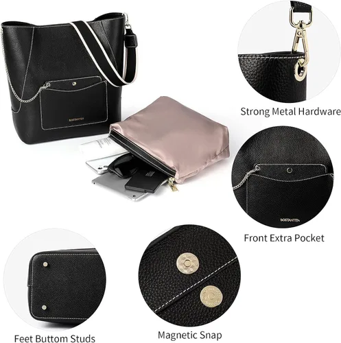 Vista 2 de BOSTANTEN Carteras y bolsos de cuero para mujer, bolsos grandes de diseño, bolsas cruzadas suaves, con bolsillo con cremallera, bolsillo pequeño