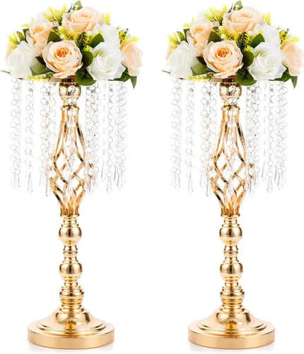 Vista 12 de Nuptio 2 piezas de soporte de flores de cristal para mesas, 21.7 pulgadas de alto, elegante soporte de metal para arreglos florales, florero