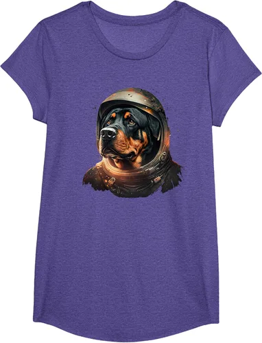 Vista 59 de Divertida camiseta Rottweiler con diseño de astronauta rottweiler en galaxia espacial, Negro