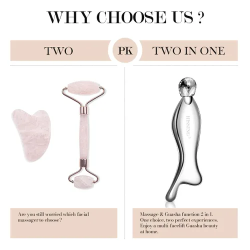 Vista 3 de Herramientas faciales Gua Sha 4 en 1 elegibles para FSA, HSA, acero inoxidable, caja portátil Masaje de drenaje linfático, metal, a prueba de agua