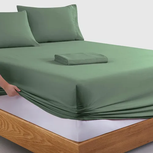 Vista 157 de Manyshofu Juego de sábanas de tamaño individual con bolsillos extra profundos, sábanas y fundas de almohada de 1800 hilos de lujo para hotel, juego