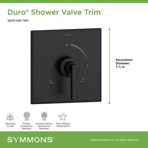 Vista 2 de Symmons Válvula de ducha Duro 3600-MB-TRM en negro mate (válvula no incluida)