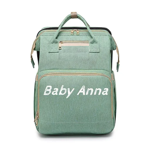 Vista 10 de Bolsa de pañales personalizada con nombre bordado para mamá, mochila extragrande, plegable, elástica