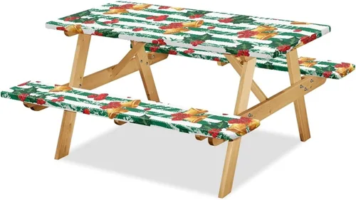 Vista 31 de Funda de mesa de picnic con fundas de banco, resistente al viento, resistente a las manchas, mantel de camping y accesorios de viaje, juego de 3