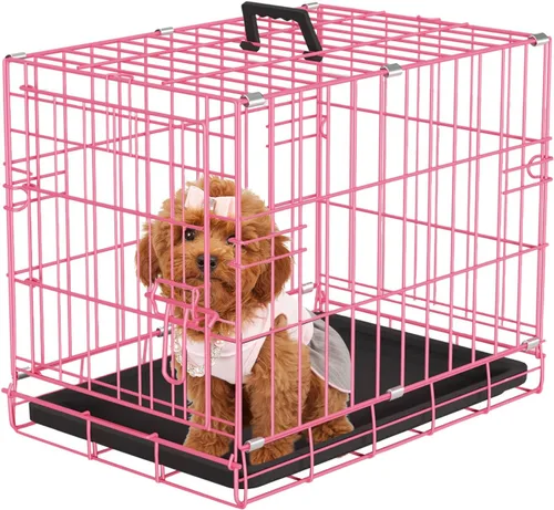 Vista 18 de PayLessHere Jaula para Perros de 46 cm para Perros Pequeños, Jaula de Metal de Puerta Única Plegable para Viajes, Interior y Exterior, con Divisores