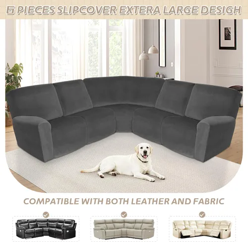 Vista 477 de Arfntevss Fundas de sofá seccional reclinable de terciopelo, Funda de sofá seccional de esquina para sofá reclinable, Funda elástica suave