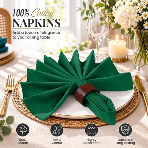 Vista 2 de Ruvanti - Servilletas de tela, paquete de 6, de 45 x 45 centímetros, 100% algodón, lavables, suaves y absorbentes, perfectas para bodas, Navidad