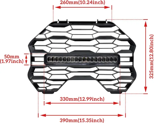 Vista 6 de SAUTVS Parrilla de malla frontal con barra de luz LED para Can-Am Commander 2021+, rejilla de malla negra con barra de luz LED para Can Am Commander