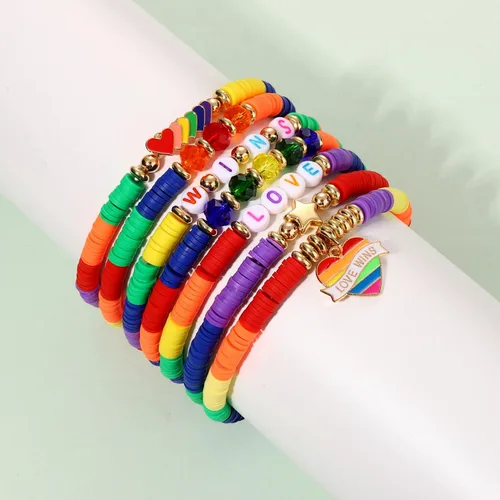 Vista 254 de Surfer Heishi - Pulseras apilables para mujer, apilables, de vinilo arcoíris, disco de arcilla, pulseras elásticas para la amistad, joyería bohemia