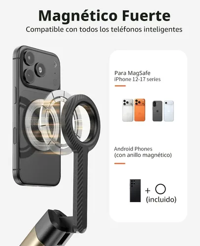 Vista 2 de Vimose Trípode magnético para iPhone, mini trípode para selfie stick para Magsafe, trípode portátil giratorio de 360°, soporte de teléfono celular