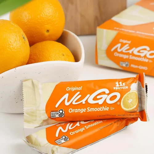 Vista 8 de Barra de proteínas NuGo, batido de naranja, 11 g de proteína, sin gluten, 15