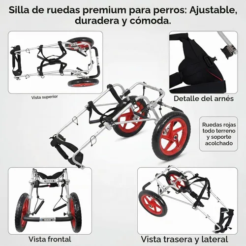 Vista 4 de Silla de ruedas para perros para patas traseras, diseñada y probada por cirujano ortopédico K9, carrito ajustable para cochecito con ruedas todo