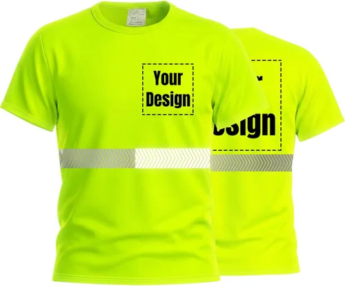 Vista 27 de Camiseta Hi Vis con tira reflectante de alta visibilidad, camisetas de seguridad personalizadas para tu logotipo, camisas de trabajo al aire libre