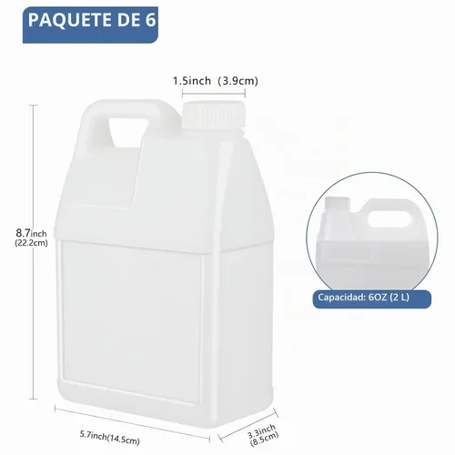 Vista 2 de Paquete de 6 jarras de plástico transparente de 64 onzas con tapas, recipientes de almacenamiento de agua con mango ergonómico, recipientes de 0.5