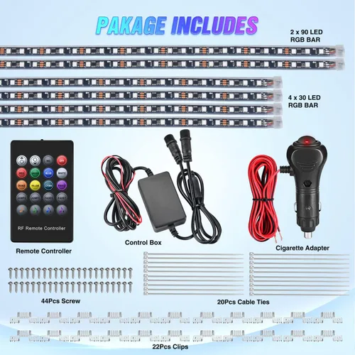 Vista 6 de Nilight 6 piezas de luces de neón para la parte baja del auto, tiras de luces RGB multicolores de 300 LEDs, función activa de sonido DIY, modo