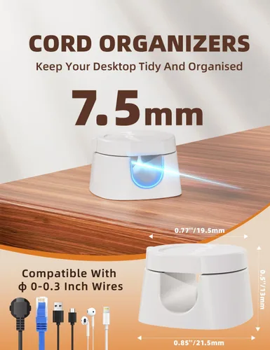 Vista 4 de Maveek Organizador de clips para cables, organizador de cables giratorios para oficina, escritorio, hogar, cocina, automóvil, dormitorio 6 Blanco