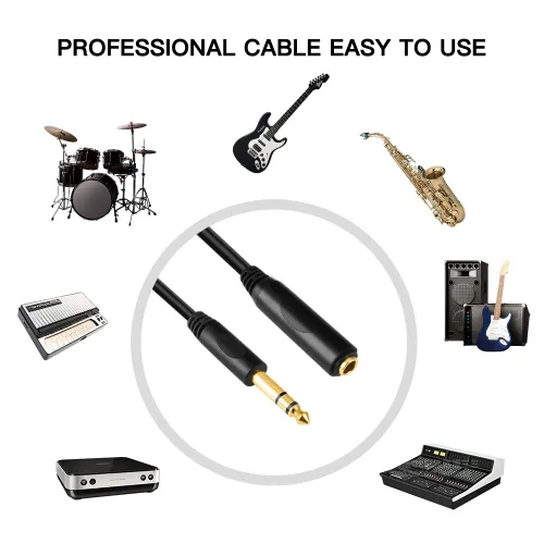Vista 3 de Cable de extensión TRS macho a 1/4 de pulgada para auriculares hembra de 0.250 in, cable de extensión de guitarra para auriculares, cable de audio