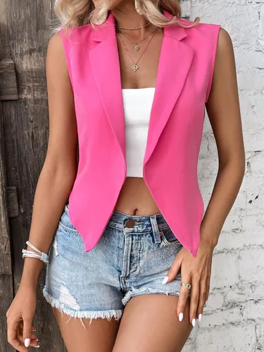 Vista 4 de Floerns Chaqueta corta sin mangas con cuello de solapa para mujer