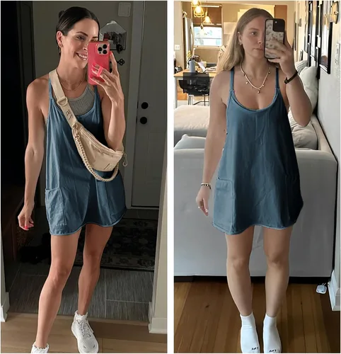 Vista 4 de Vestido corto sin mangas para mujer, con tirantes delgados, con pantalones cortos integrados, vestidos deportivos de golf