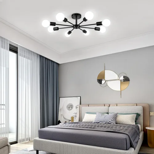 Vista 6 de Lámpara de Techo Semiempotrada de 23.62'', Candelabro Moderno de 8 Luces Negro para Sala de Estar, Candelabro de Luces Sputnik para Dormitorio