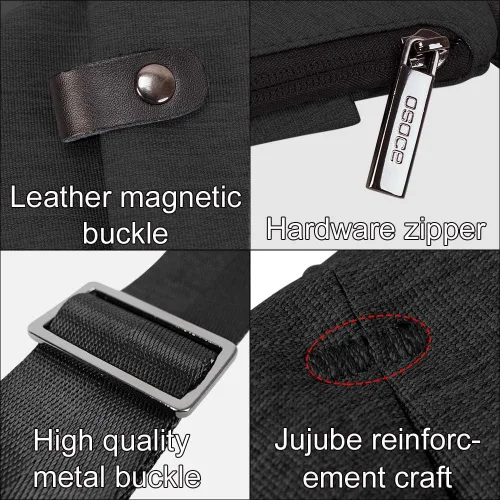 Vista 6 de OSOCE Bolso bandolera ligero, antirrobo para mujeres y hombres, bolsa cruzada de hombro casual, bolsa deportiva, para viajes, senderismo, color Negro