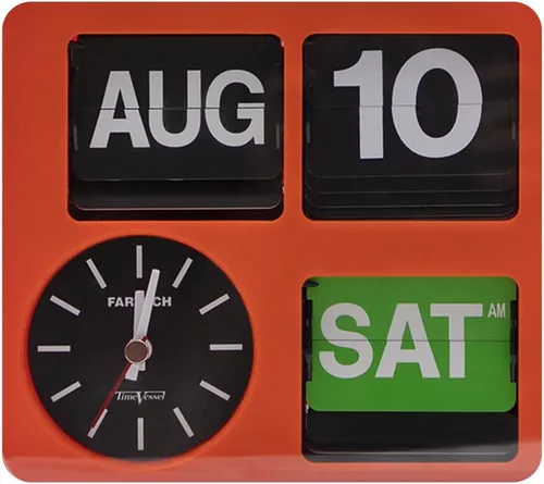 Vista 4 de Reloj de pared retro moderno de 9.45 pulgadas con calendario, fecha, escritorio abatible, negro, (sin batería incluida) (ámbar)