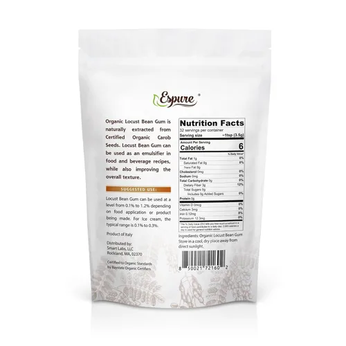 Vista 2 de Espure Polvo de goma de langosta orgánica, certificado por USDA, sin OMG, vegano; 4 onzas