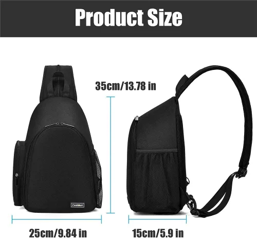 Vista 6 de Cwatcun Bolsa bandolera para cámara, mochila cruzada para cámara, DSLR/SLR/SLR/sin espejo, bolsa de pecho para cámara fotográfica a prueba de golpes