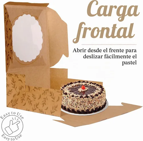 Vista 2 de Cajas de Pastel Kraft con Ventana (10 piezas) - Cajas de Panadería Marrones para Pasteles, Donas, Tartas, Galletas, Cupcakes, Chocolates, Postres
