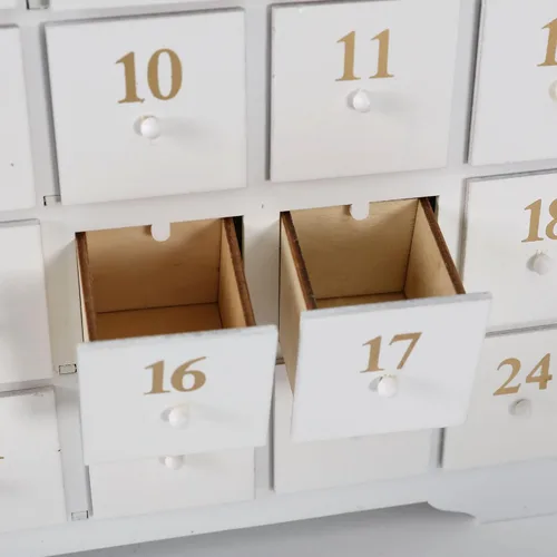 Vista 4 de Calendario de Adviento de madera de Navidad con 24 cajones, cuenta regresiva para Navidad para niños, decoración LED del hogar, 16.25 pulgadas