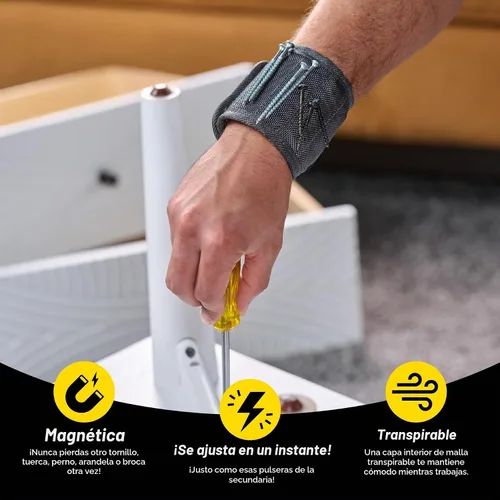 Vista 2 de Pulsera magnética MagSnap de Wrap-It Storage - Gris grafito - Gran regalo para papá cinturón de herramientas y soporte de tornillo Gris