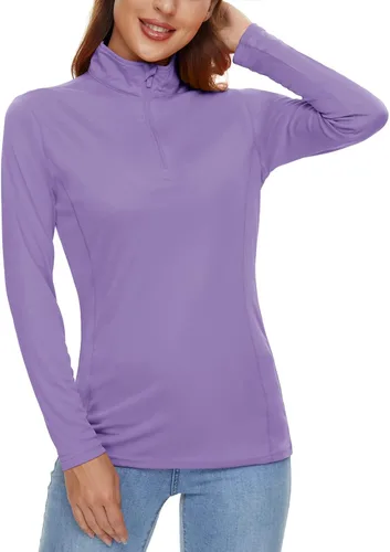 Vista 2 de CRYSULLY Camisas de manga larga para mujer, protección solar, cremallera de 14, de verano, de secado rápido