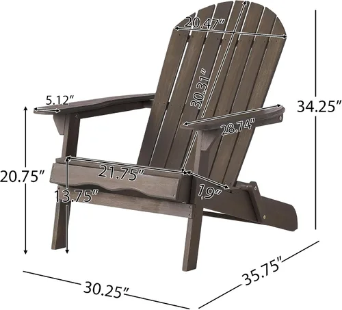 Vista 3 de Christopher Knight Home Hanlee - Sillas plegables Adirondack de madera, juego de 2 piezas, acabado gris