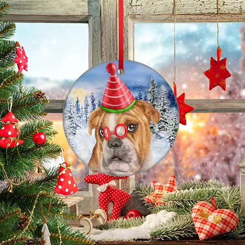 Vista 8 de Adorno de Navidad para perro, Bulldog inglés, adorno colgante de bulldog para árbol de Navidad, adorno de Bulldog para la primera Navidad