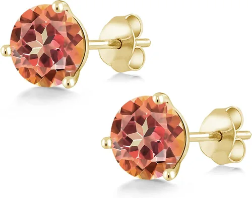 Vista 38 de Gem Stone King Aretes de oro de 14 quilates, 0.236 in, piedra natal redonda, Martini, 3 puntas, aretes de oro para mujer