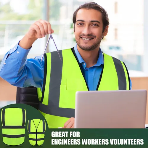 Vista 6 de Chaleco de seguridad reflectante de 10 piezas con bolsillos y cremallera de alta visibilidad para mujeres y hombres, trabajo, construcción, ciclismo
