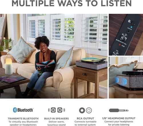 Vista 5 de ION Audio Luxe LP - Reproductor de discos de vinilo Bluetooth con altavoces, conversión USB, placa de tamaño completo, parada automática, salida