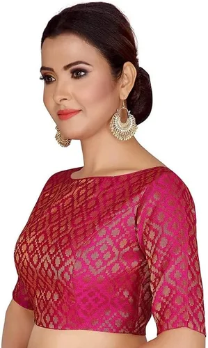 Vista 2 de Ropa de fiesta para mujer Bollywood poliéster brocado estilo sari blusa manga codo busto sin relleno